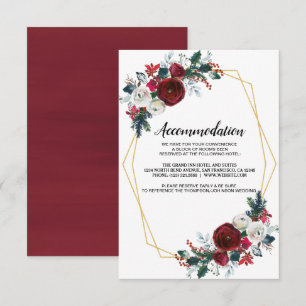 Geometric Gold Frame Burgundy Winter Flowers Invitation