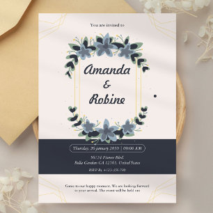 Geometric Gold Frame Floral Wedding Invitation