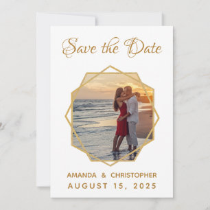 Geometric Gold Frame Photo Calligraphic Wedding Save The Date