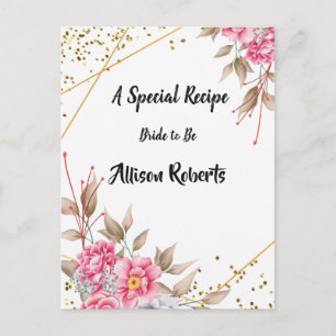 Geometric Gold Frame Pink Floral Bridal Shower Postcard