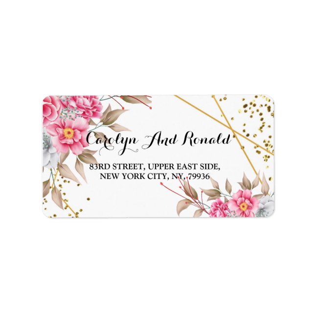 Geometric Gold Frame Pink Floral Label (Front)