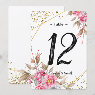 Geometric Gold Frame Pink Floral table number