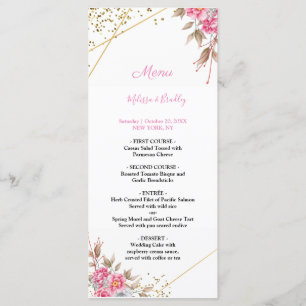 Geometric Gold Frame Pink Floral Wedding Menu