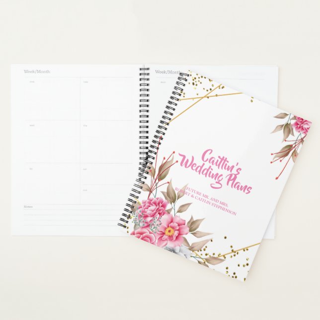 Geometric Gold Frame Pink Floral Wedding planner (Display)