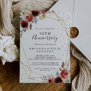 Geometric Gold Glitter 50th Wedding Anniversary Invitation