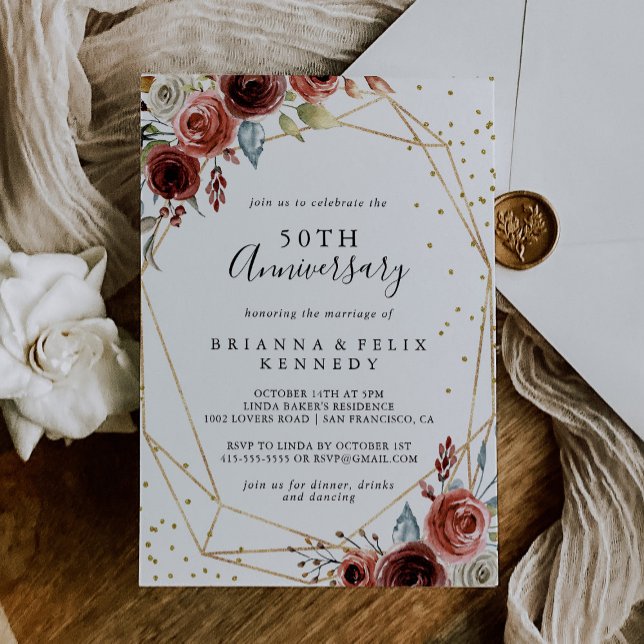 Geometric Gold Glitter 50th Wedding Anniversary Invitation (Creator Uploaded)