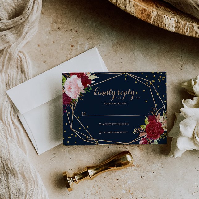 Geometric Gold Glitter and Red Tropical Rsvp Card (Creator Uploaded)