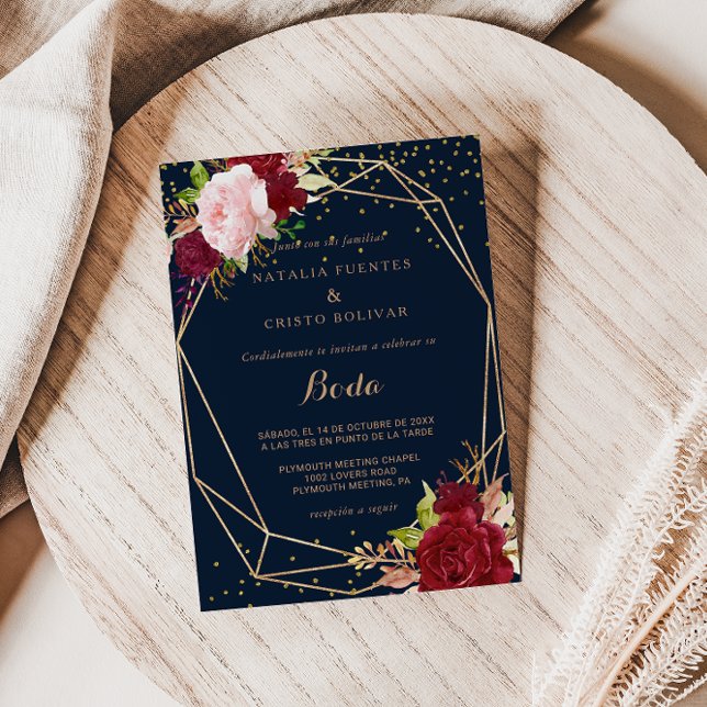 Geometric Gold Glitter and Red Tropical Wedding Invitation (Creator Uploaded)