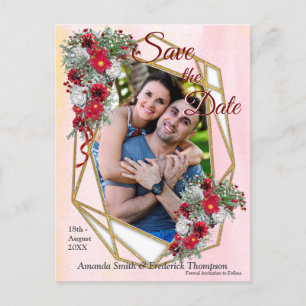 Geometric -Gold Glitter Burgundy Bouquets Announcement Postcard