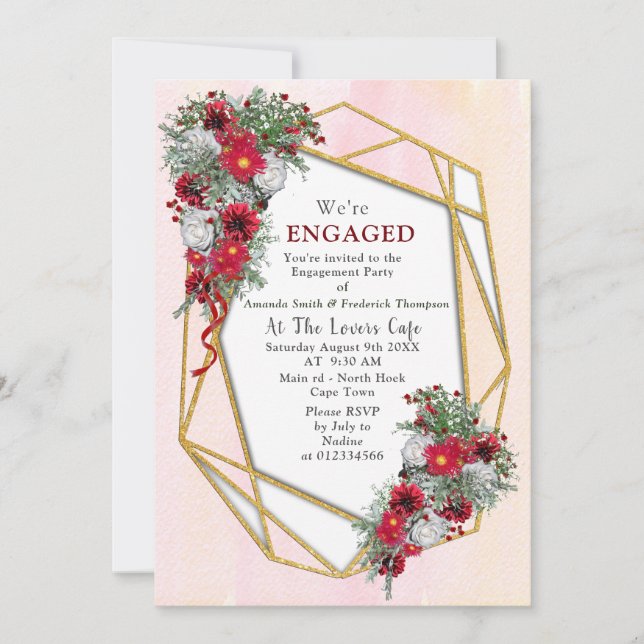 Geometric - Gold Glitter Burgundy Bouquets Invitation (Front)
