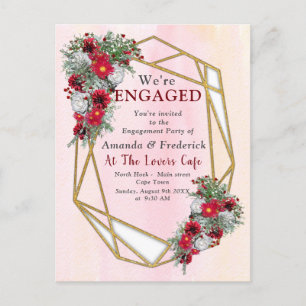 Geometric - Gold Glitter Burgundy Bouquets Invitation Postcard