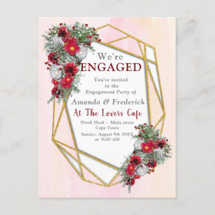 Geometric - Gold Glitter Burgundy Bouquets Invitation Postcard