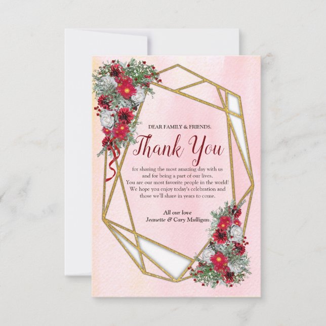 Geometric Gold Glitter Burgundy Thank You Cards (Front)