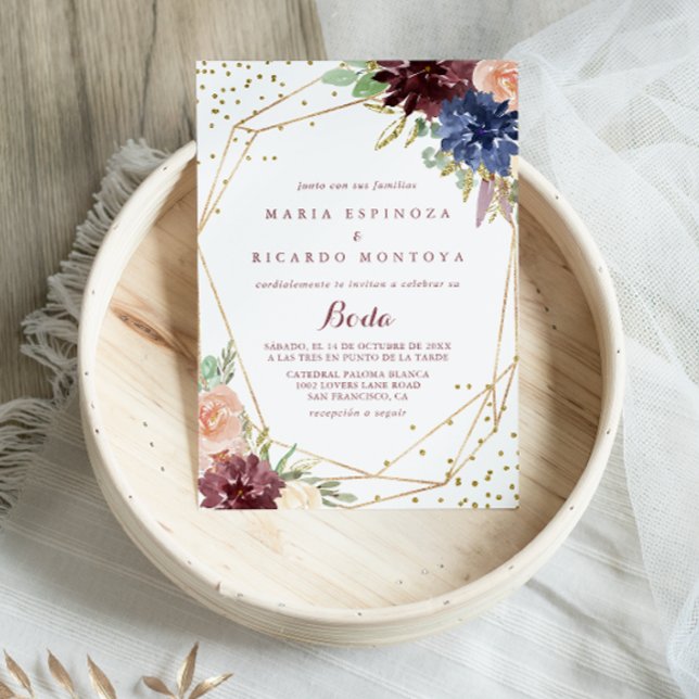 Geometric Gold Glitter Calligraphy Spanish Wedding Invitation (Creator Uploaded)