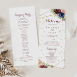 Geometric Gold Glitter Calligraphy Wedding Program<br><div class="desc">This geometric gold glitter calligraphy wedding program is perfect for a rustic wedding. The design features hand-drawn watercolor purple,  navy,  blush,  burgundy,  navy flowers,  green and gold leaves adorning an elegant geometric frame.</div>