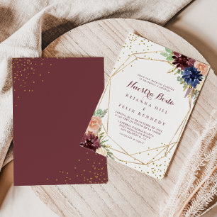 Geometric Gold Glitter Floral Nuestra Boda Wedding Invitation