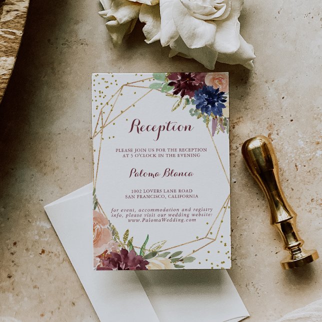 Geometric Gold Glitter Floral Wedding Reception Enclosure Card (Creator Uploaded)