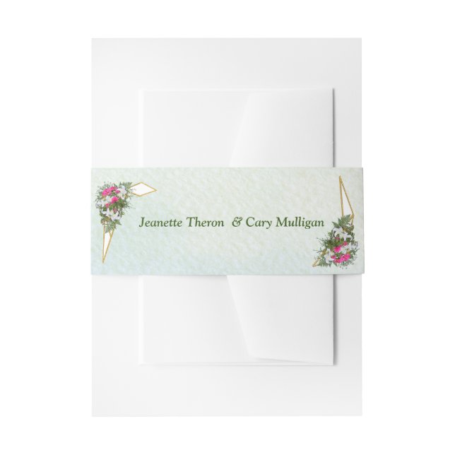 Geometric - Gold Glitter Flower Bouquet Invitation Belly Band (Front Example)