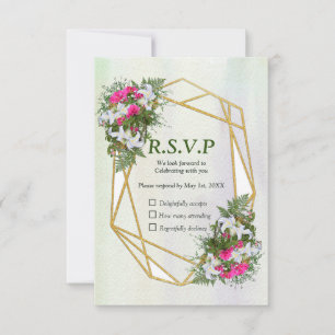 Geometric - Gold Glitter Flower Bouquet RSVP Card