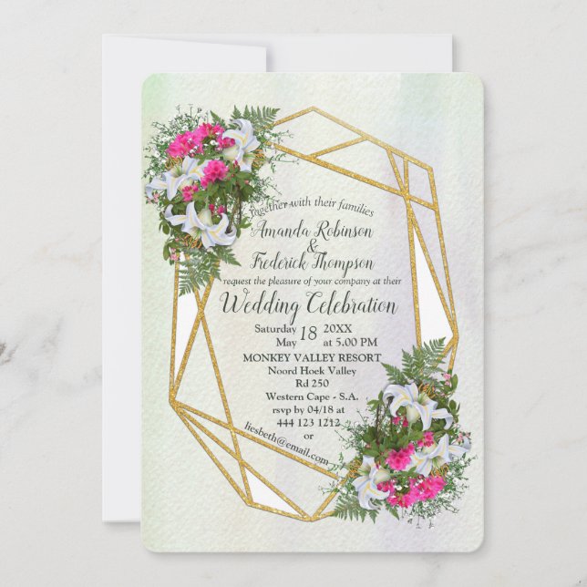 Geometric - Gold Glitter Flower Wedding Invitation (Front)