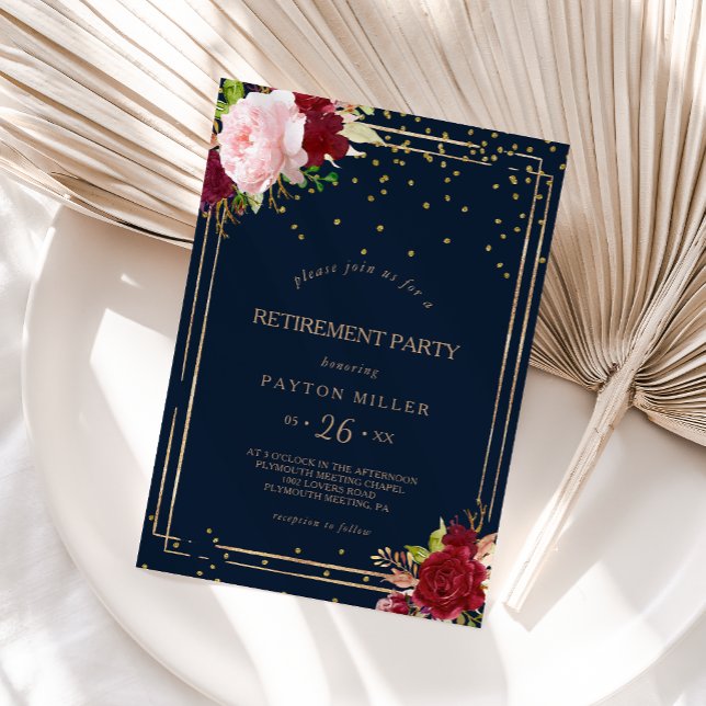 Geometric Gold Glitter Red Retirement Party Invitation (Creator Uploaded)