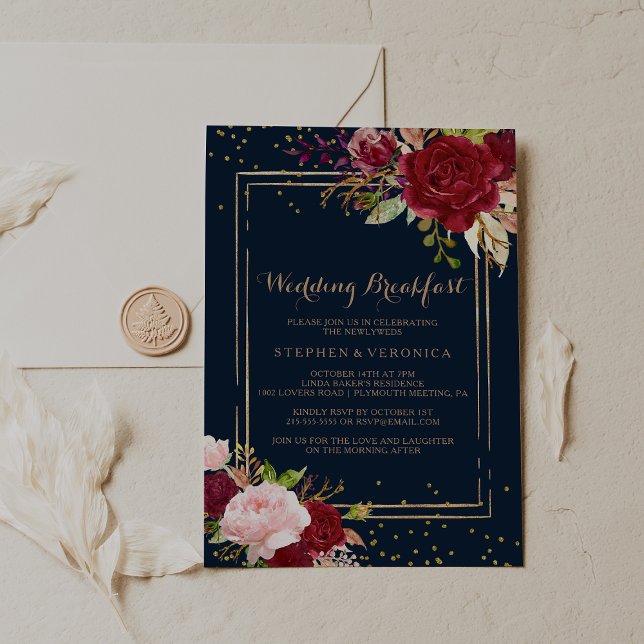 Geometric Gold Glitter Red Wedding Breakfast Invitation (Creator Uploaded)