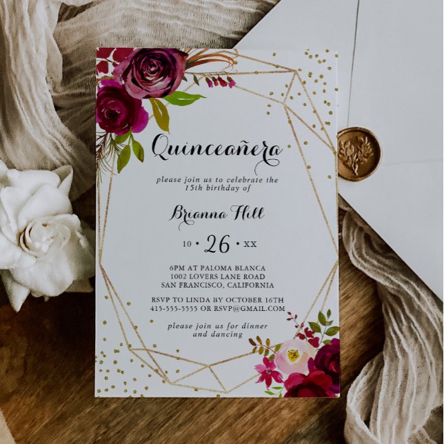 Geometric Gold Glitter Rustic Blush Quinceañera Invitation (Creator Uploaded)