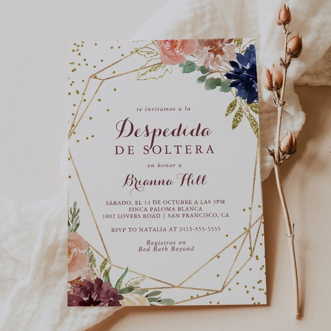 Geometric Gold Glitter Spanish Bridal Shower Invitation (Creator Uploaded)