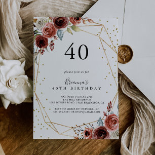 Geometric Gold Glitter Spring 40th Birthday Party Invitation