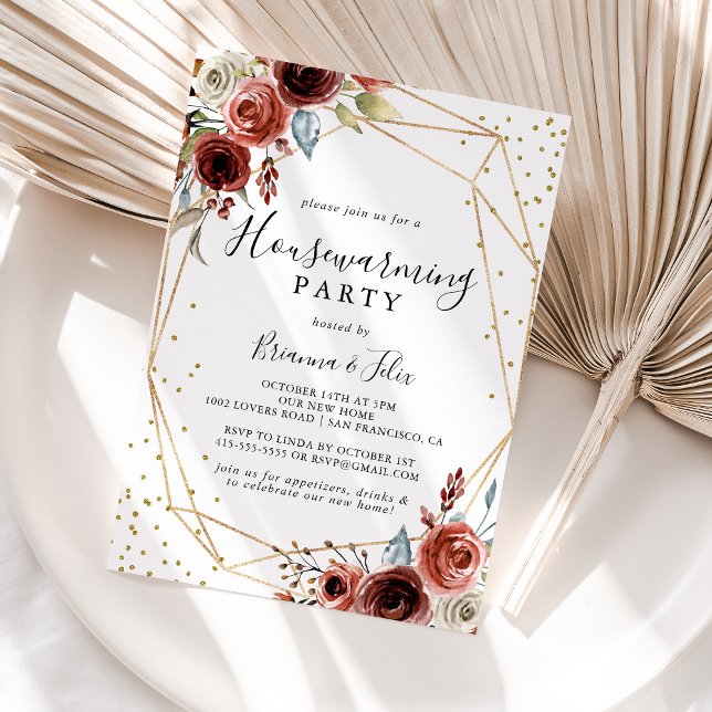 Geometric Gold Glitter Spring Housewarming Party Invitation (Creator Uploaded)