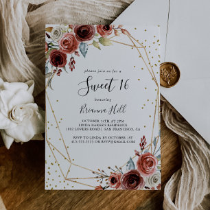 Geometric Gold Glitter Sweet 16 Birthday Party Invitation