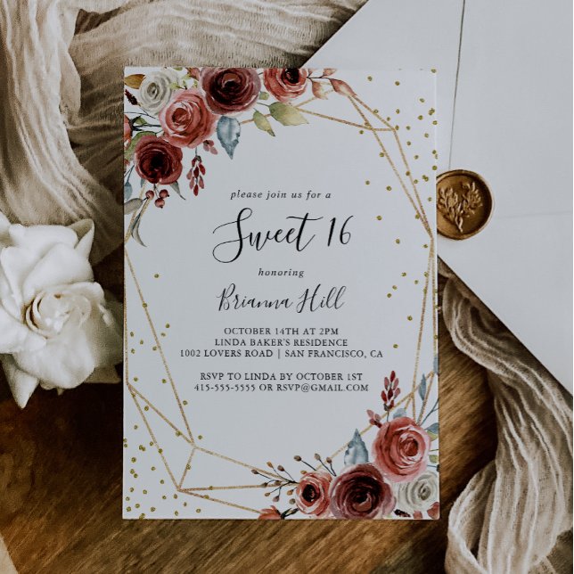 Geometric Gold Glitter Sweet 16 Birthday Party Invitation (Creator Uploaded)