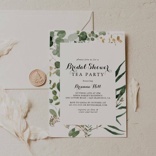 Geometric Gold Green Bridal Shower Tea Party  Invitation (Creator Uploaded)