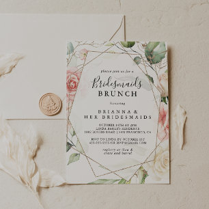 Geometric Gold Green Bridesmaids Brunch Shower Invitation