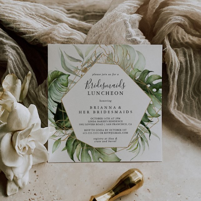 Geometric Gold Green Bridesmaids Luncheon Shower Invitation (Creator Uploaded)