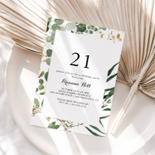 Geometric Gold Green Foliage 21st Birthday Party  Invitation