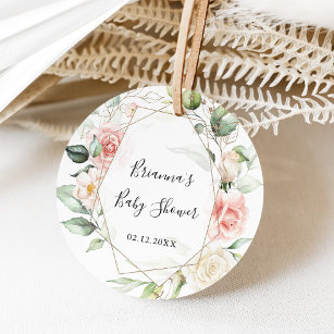 Geometric Gold Green Foliage Baby Shower Favour Classic Round Sticker