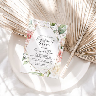 Geometric Gold Green Foliage Engagement Party Invitation