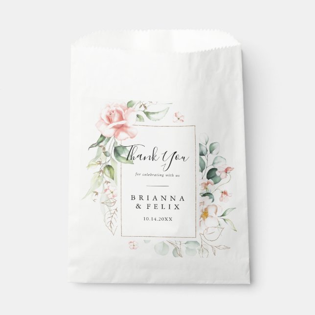 Geometric Gold Green Foliage Thank You Wedding Favour Bag (Front)