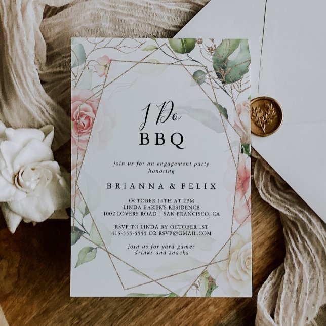 Geometric Gold Green I Do BBQ Engagement Party Invitation (Creator Uploaded)