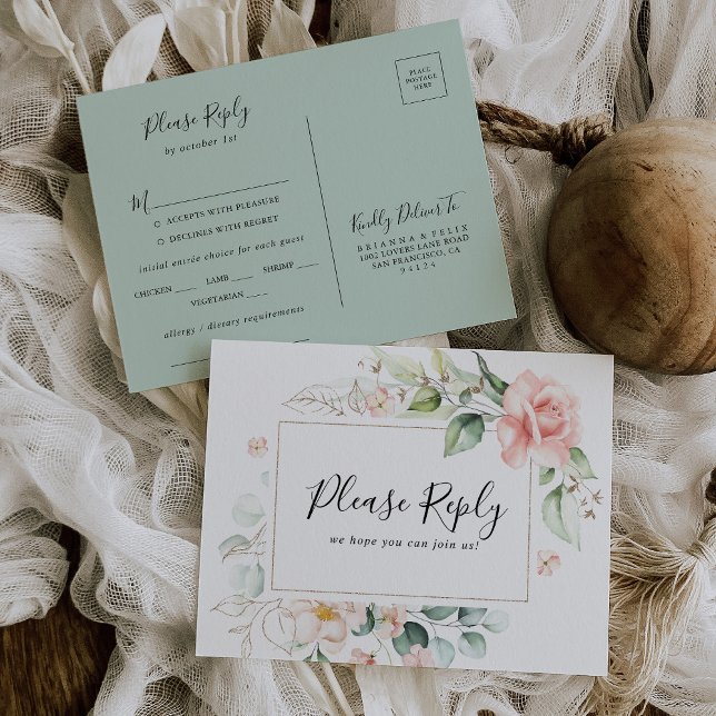 Geometric Gold Green Menu Choice RSVP Postcard (Creator Uploaded)