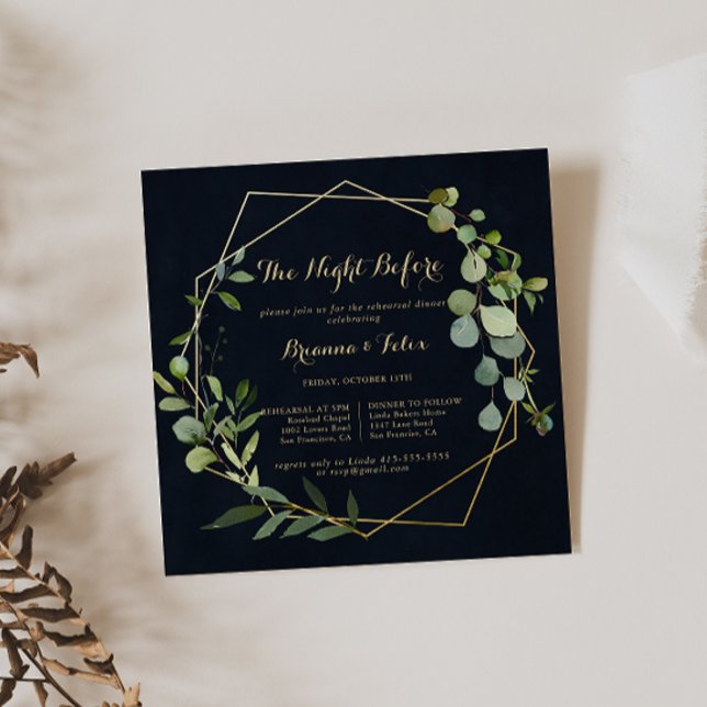 Geometric Gold Green Night Before Rehearsal Dinner Invitation (Creator Uploaded)