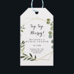 Geometric Gold Green Sip Sip Hooray Bridal Shower Gift Tags<br><div class="desc">These geometric gold green sip sip hooray bridal shower gift tags are perfect for a simple wedding shower. The design features hand-painted beautiful green leaves,  adorning a gold geometric frame.</div>