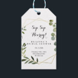 Geometric Gold Green Sip Sip Hooray Bridal Shower Gift Tags<br><div class="desc">These geometric gold green sip sip hooray bridal shower gift tags are perfect for a simple wedding shower. The design features hand-painted beautiful green leaves,  adorning a gold geometric frame.</div>