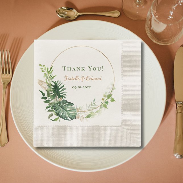 Geometric Gold Green Tropical  Monstera Leaves Napkin (Creator Uploaded)
