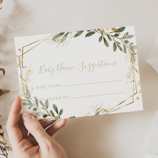 Geometric Gold Greenery Baby Name Suggestions Card (Creator Uploaded)