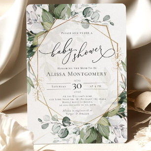 Geometric Gold Greenery Baby Shower Invitation