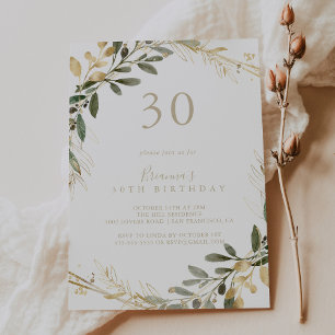Geometric Gold Greenery Fall 30th Birthday Party   Invitation