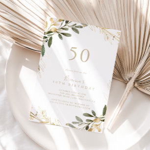 Geometric Gold Greenery Fall 50th Birthday Party   Invitation