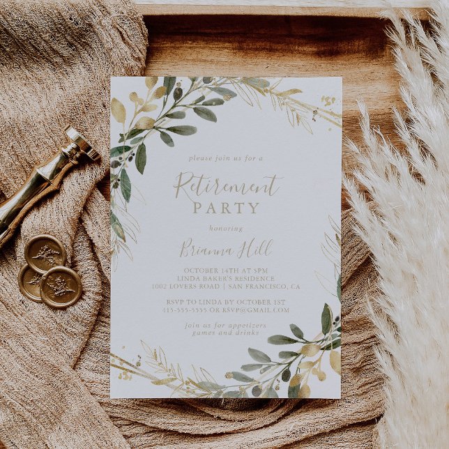 Geometric Gold Greenery Fall Retirement Party   Invitation (Creator Uploaded)